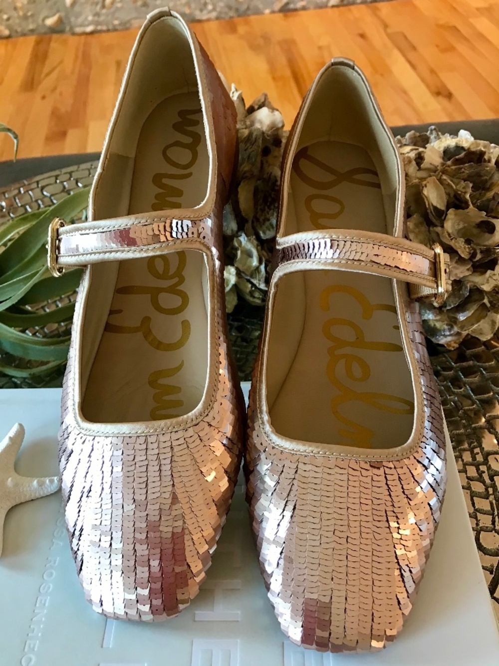 SAM EDELMAN MOLTEN GOLD SEQUIN MARY JANE BALLET STATEMENT FLATS NWOT